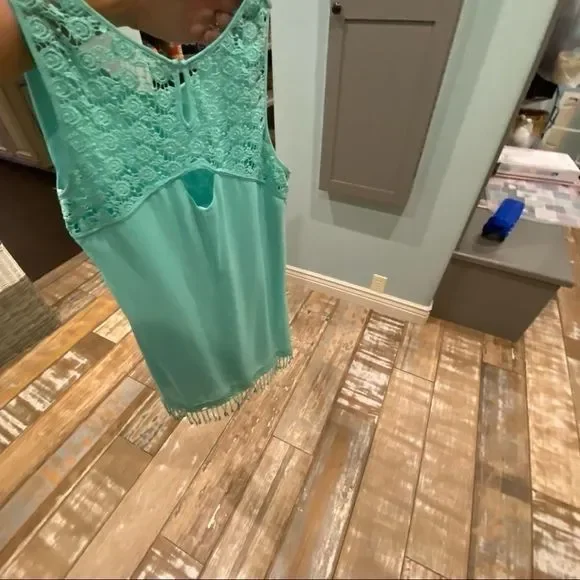 Jodi Kristopher Dress Sleeveless Mint Green Fringe - Picture 6 of 16